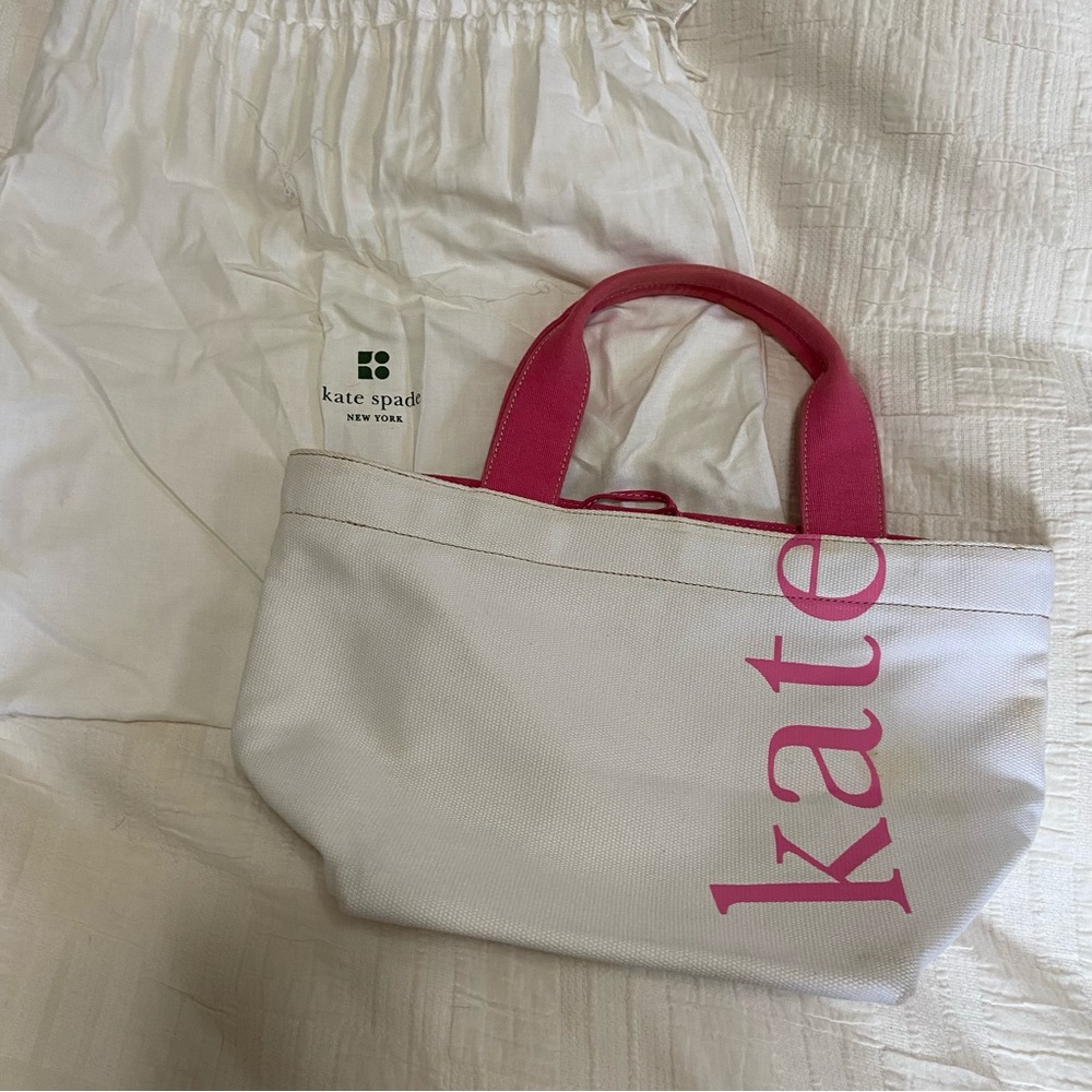 Kate Spade White and Pink Canvas Tote Bag